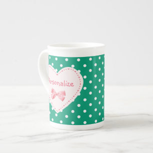 Emerald Green Heart met naam Porselein Kop