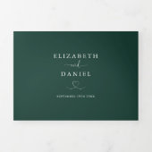 Emerald Green Heart Script Wedding Drieluik Uitnodiging (Cover)