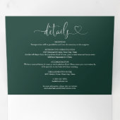 Emerald Green Heart Script Wedding Drieluik Uitnodiging (Binnenzijde eerst)