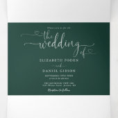 Emerald Green Heart Script Wedding Drieluik Uitnodiging (Binnenkant midden)