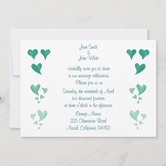 Emerald Green Hearts Faire-part de mariage (Dos)