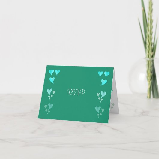 Emerald Green Hearts Mariage Réception Carte RSVP (Devant)