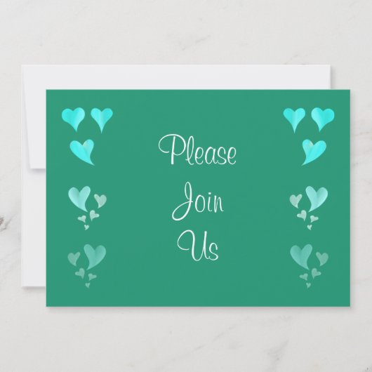 Emerald Green Hearts Wedding Invitation Kaart (Voorkant)
