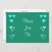 Emerald Green Hearts Wedding Invitation Kaart (Voorkant / Achterkant)