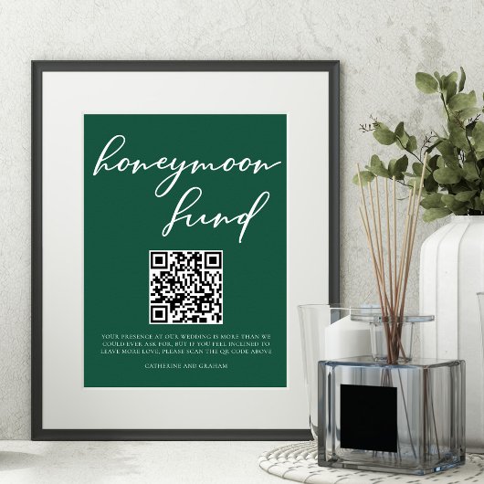 Emerald Green Honeymoon Fund Wedding QR-code Poster