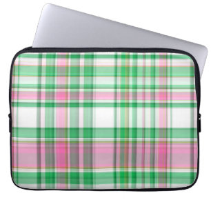 Emerald Green, Hot Pink, White Preppy Madras Pset Laptop Sleeve