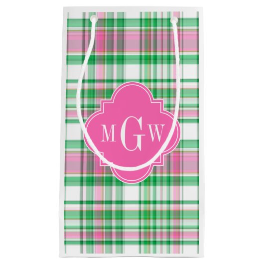 Emerald Green Hot Pink Wht Preppy Madras Monogram Klein Cadeauzakje (Voorkant)