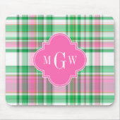 Emerald Green Hot Pink Wht Preppy Madras Monogram Muismat (Voorkant)