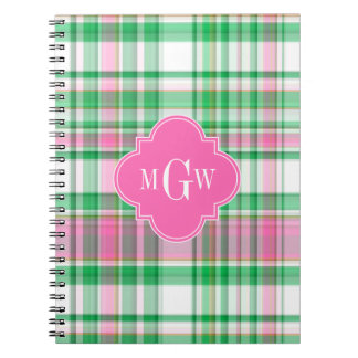Emerald Green Hot Pink Wht Preppy Madras Monogram Notitieboek