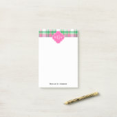 Emerald Green Hot Pink Wht Preppy Madras Monogram Post-it® Notes (Op bureau)