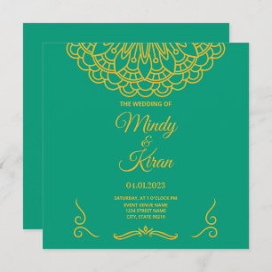 Emerald Green Indian Jewel Tone Wedding Invitation Kaart