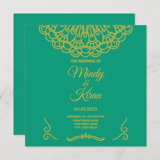 Emerald Green Indian Jewel Tone Wedding Invitation Kaart