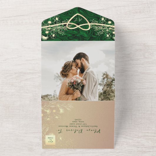 Emerald Green Jewel Tone Wedding All In One Uitnodiging (Buitenkant)