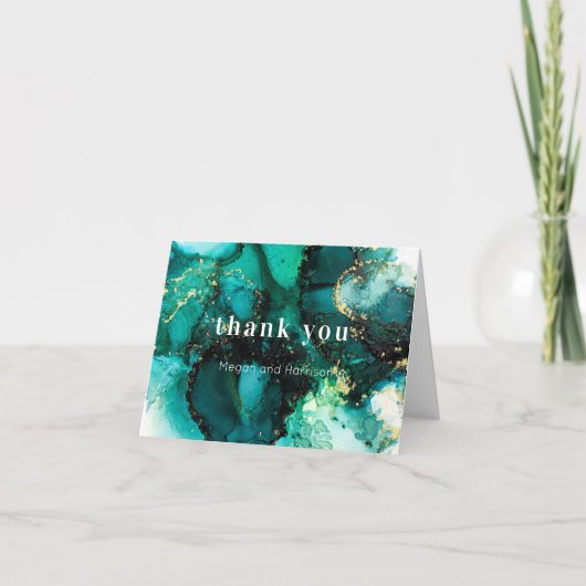 Emerald Green Jewel Tone Wedding Bedankt (Voorkant)