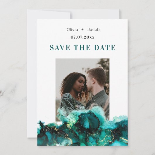 Emerald Green Jewel Tone Wedding Save the Date (Voorkant)