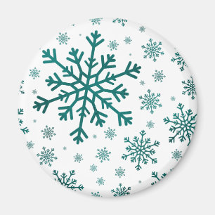 Emerald Green Kerstmis Snowflakes op Winter White Magneet