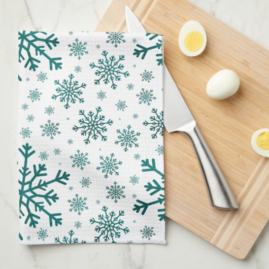 Emerald Green Kerstmis Snowflakes op Winter White Theedoek (Quarter Fold)
