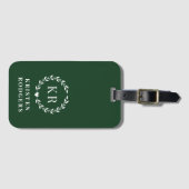 Emerald Green Laurel Wreath Monogram Initiaal Bagagelabel (Voorkant (horizontaal))
