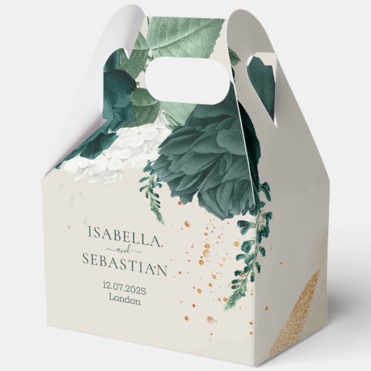 Emerald Green Leaf & Blush Rose Romantic Wedding Bedankdoosjes (Voorkant)