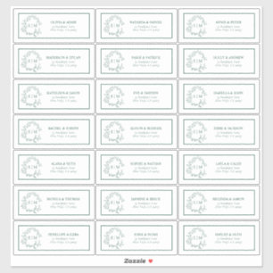 Emerald Green Leafy Crest Monogram Guest Adres Sticker