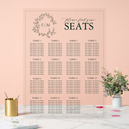 Emerald Green Leafy Crest Monogram Mariage (Mariage)