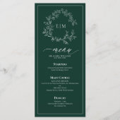 Emerald Green Leafy Crest Monogram Menu Mariage (Devant)