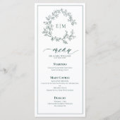 Emerald Green Leafy Crest Monogram Menu Mariage (Devant)