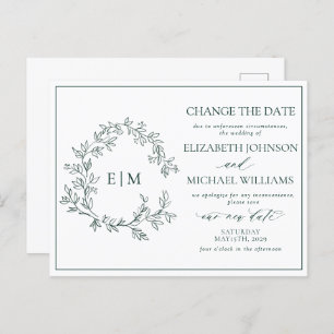 Emerald Green Leafy Crest Monogram Uitnodiging Briefkaart