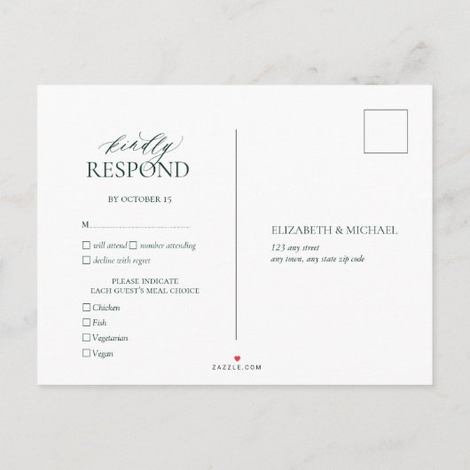 Emerald Green Leafy Crest Monogram Vertraging Datu Uitnodiging Briefkaart (Achterkant)