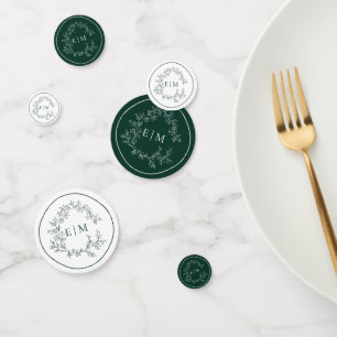 Emerald Green Leafy Crest Monogram Weddenschap Confetti