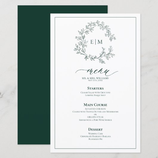 Emerald Green Leafy Crest Monogram Weddenschap Men (Voorkant / Achterkant)