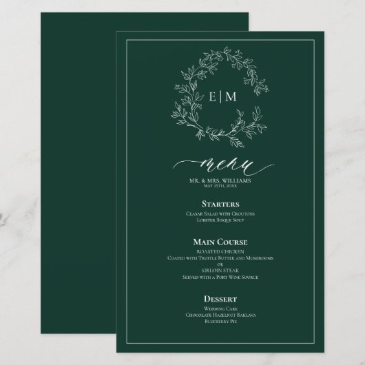 Emerald Green Leafy Crest Monogram Weddenschap Men (Voorkant / Achterkant)