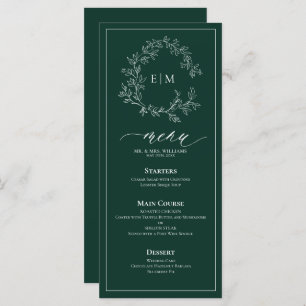 Emerald Green Leafy Crest Monogram Weddenschap Men Menu