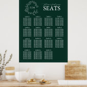 Emerald Green Leafy Crest Monogram Weddenschap Poster (Keuken)