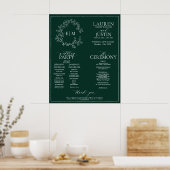 Emerald Green Leafy Crest Monogram Wedding Program Poster (Keuken)