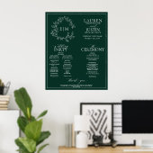 Emerald Green Leafy Crest Monogram Wedding Program Poster (Thuiskantoor)
