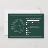 Emerald Green Leafy Crest Monogram Wedding RSVP (Achterkant)