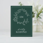 Emerald Green Leafy Crest Monogram Wedding RSVP (Staand voorkant)