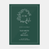 Emerald Green Leafy Crest Monogramme Mariage de bi (Recto)