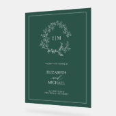 Emerald Green Leafy Crest Monogramme Mariage de bi (Angle)