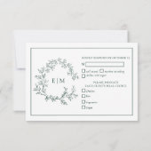 Emerald Green Leafy Crest Monogramme Mariage RSVP (Dos)
