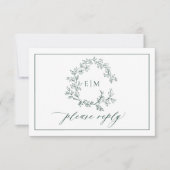Emerald Green Leafy Crest Monogramme Mariage RSVP (Devant)