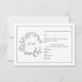 Emerald Green Leafy Crest Monogramme Mariage RSVP (Dos)