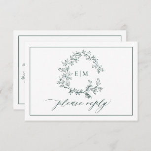 Emerald Green Leafy Crest Monogramme Mariage RSVP