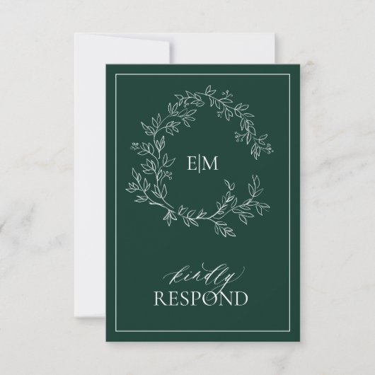 Emerald Green Leafy Crest Monogramme Mariage RSVP (Devant)
