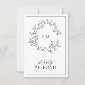 Emerald Green Leafy Crest Monogramme Mariage RSVP (Devant)