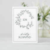 Emerald Green Leafy Crest Monogramme Mariage RSVP (Debout devant)