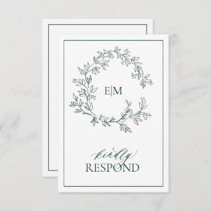 Emerald Green Leafy Crest Monogramme Mariage RSVP