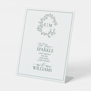 Emerald Green Leafy Monogram Let Love Sparkle Reclamebord Met Voetstuk