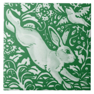 Emerald Green Leaping Rabbit Bunny Floral Garden Tegeltje